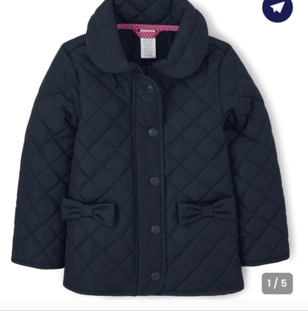 Gymboree Navy Quilted Jacket with Pink Trim